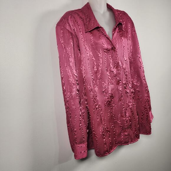 Maggie Barnes Womens Shirt Plus 2X Textured Satin Crinkle Button Front Feminine - Picture 4 of 10